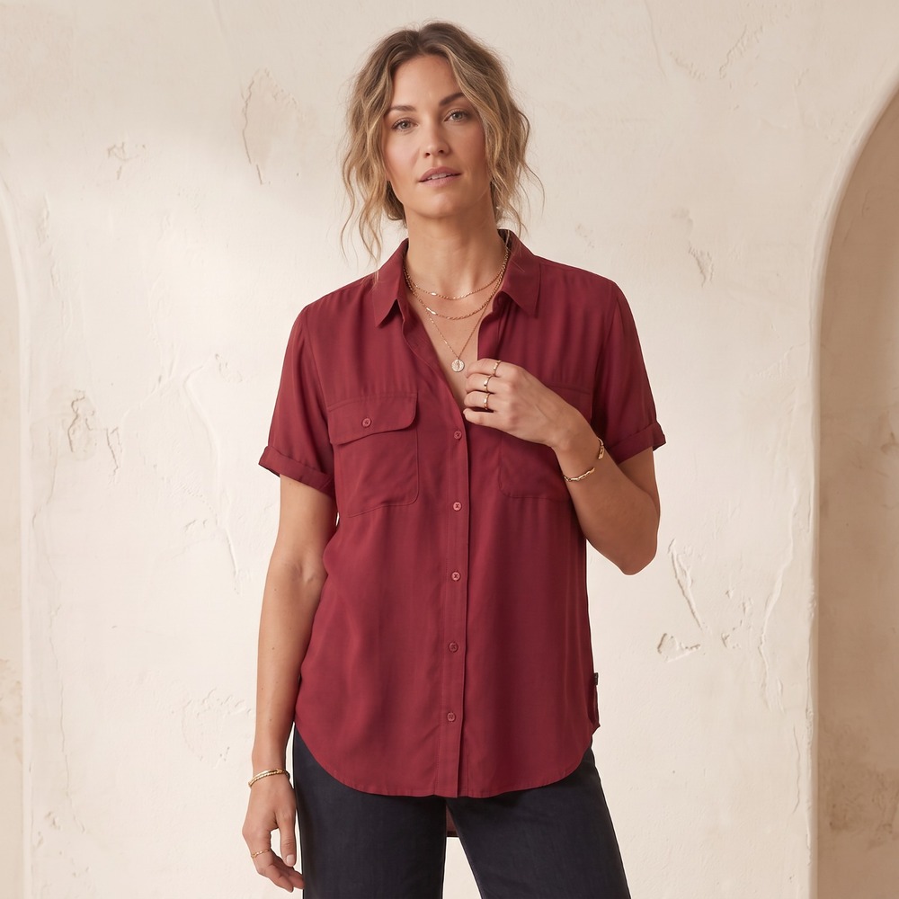 Lucky Brand Maroon Utility Top Burgundy Boho Casual Western Earthy Utility M